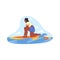 Surfer or woman swims on surfboard, vector icon