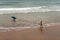 Surfers on the beach of Zarautz. Basque Country