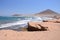 Surfers and kitesurfers in El Medano on Tenerife