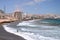 Surfers and kitesurfers in El Medano on Tenerife