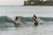 Surfers riding the waves in Sri Lanka