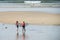 Surfers walk with their surfboard.