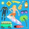 Surfing active water sport surfer summer time beach activities man windsurfing jet water wakeboarding kitesurfing vector