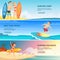 Surfing banners illustrations. Surfers people Vector design templates