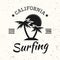 Surfing black vintage emblem with palms and sunset