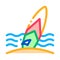 Surfing Board On Seaside Icon Thin Line Vector