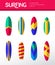 Surfing Boards - modern vector flat design icons set.