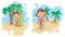 Surfing boy and girl with badminton racket