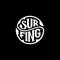 Surfing circle lettering on black Vector illustration