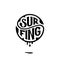 Surfing circle lettering with ink white Vector illustration