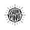 Surfing circle lettering with rays white Vector illustration