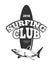 Surfing club logo with board and shark