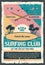 Surfing club paradise adventure retro poster