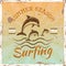 Surfing colored vintage emblem with dolphins