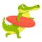 Surfing crocodile icon, cartoon style