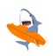 Surfing  Cute shark with open mouth cartoon vector