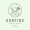 surfing line art logo design icon minimalist illustration palm tree badge
