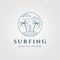 surfing line art logo, with emblem vector illustration design