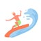Surfing man, summer extreme sport activity, surfer riding on surfboard over tropical wave