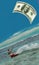 Surfing man & US Dollar as kite, sail,
