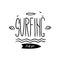 Surfing is my life motivational quote, hand drawn design element can be used for surf club, shop, clothes print, emblem