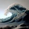 Surfing ocean wave. 3d render of a sea wave.