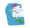 Surfing Recreation in Ocean. Young Woman Surfer Character in Swim Wear Riding Big Sea Wave on Board
