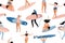 Surfing seamless pattern in vector.Girls character