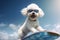 Surfing in Style: Bichon Frise Dog Rides the Waves with Sunglassed Charm - Generative AI