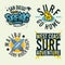 Surfing Style Surf Summer Time Beach Life Hand Lettering Vector Illustrations Set Designs.