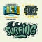 Surfing Style Surf Summer Time Beach Life Hand Lettering Vector Illustrations Set Designs.