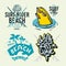 Surfing Style Surf Summer Time Beach Life Hand Lettering Vector Illustrations Set Designs.