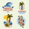 Surfing Style Surf Summer Time Beach Life Traditional Tattoo Influenced Hand Lettering Vector Illustrations Set Designs.