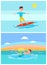 Surfing and Summer Activities Vector Illustration