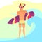 Surfing summer vacation, Surfer guy with surfboard. Cartoon style