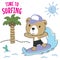 Surfing time with cute little bear at summer. Can be used for t-shirt printing, children wear fashion designs, baby shower