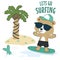 Surfing time with cute little bear at summer. Can be used for t-shirt printing, children wear fashion designs, baby shower