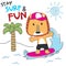 Surfing time with cute little lion at summer. Can be used for t-shirt printing, children wear fashion designs, baby shower