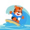 Surfing time with cute little tiger at summer. Can be used for t-shirt printing, children wear fashion designs, baby shower