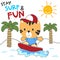 Surfing time with cute little tiger at summer. Can be used for t-shirt printing, children wear fashion designs, baby shower