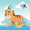 Surfing time with cute tiger at summer. Can be used for t-shirt printing, children wear fashion designs, baby shower invitation