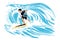 Surfing on a wave in the ocean. Surf rider on big waves. Surfer vector illustration design for t shirt print or club banner