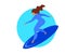 Surfing woman. The girl goes for a drive on a surfboard. Cartoon. Vector