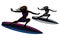 surfing woman swim on surfboard silhouette isolated white background