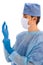 Surgeon with blue surgical coat