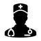 Surgeon icon vector male person profile avatar with a stethoscope for medical treatment in Glyph Pictogram