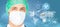 Surgeon in mask with worldwide biohazard caution