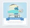 Surgeon operating in operation room, health worker banner flat vector element for website or mobile app