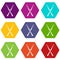 Surgeon scalpels icon set color hexahedron