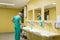 Surgeon washing his hands before operating. Healthcare concept